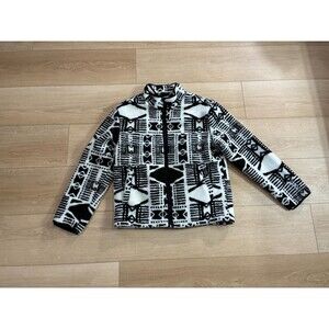 TOPMAN Men's L Black White Aztec Geometric Pattern Fleece Jacket Full Zip